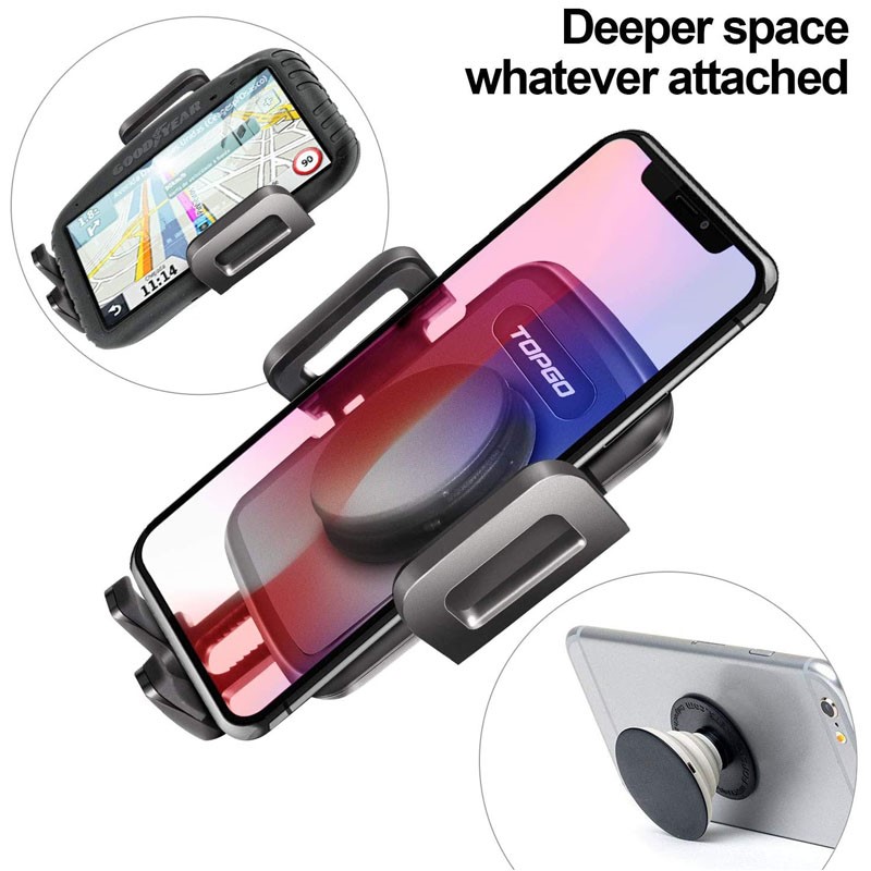 TOPGO 360 Degree Adjustable Pole Car Cup Holder Phone Mount - Black