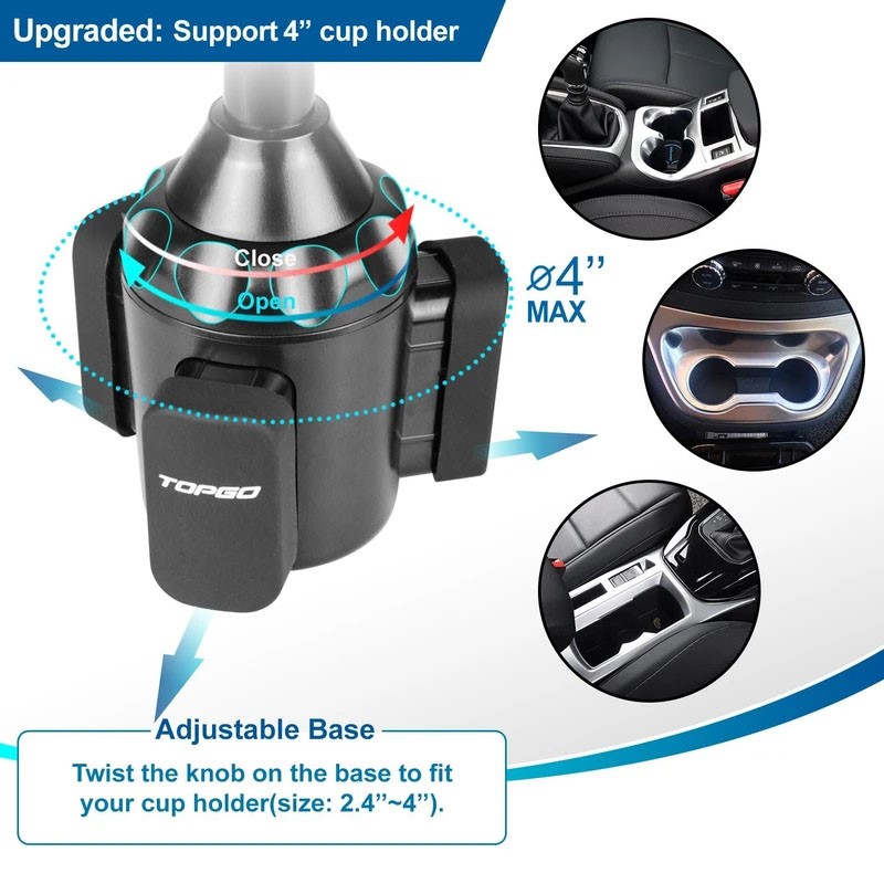 TOPGO 360 Degree Car Cup Holder Phone Mount - Black