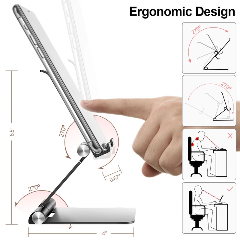 TOPGO Foldable Desktop Cell Phone Stand, Mount - Black