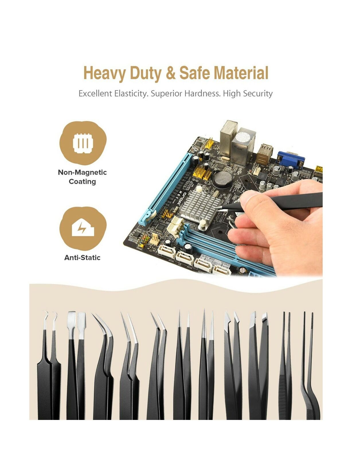 ATMOKO 12 PCS ESD Precision Tweezers Set