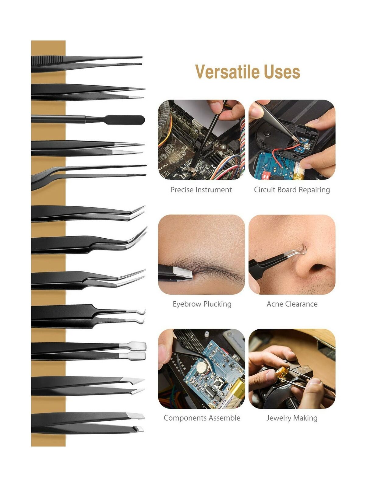 ATMOKO 12 PCS ESD Precision Tweezers Set