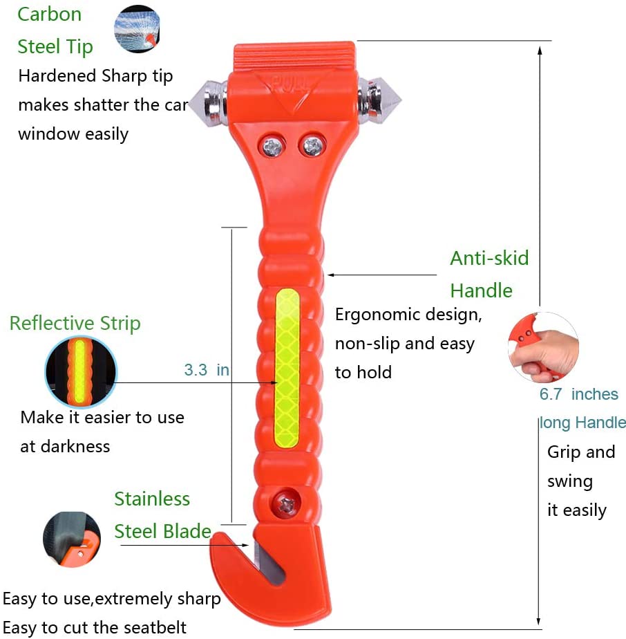 VicTsing 2 Pack Car Safety Hammer, Emergency Escape Tool with Car Window Breaker and Seat Belt Cutter, Life Saving Survival Kit