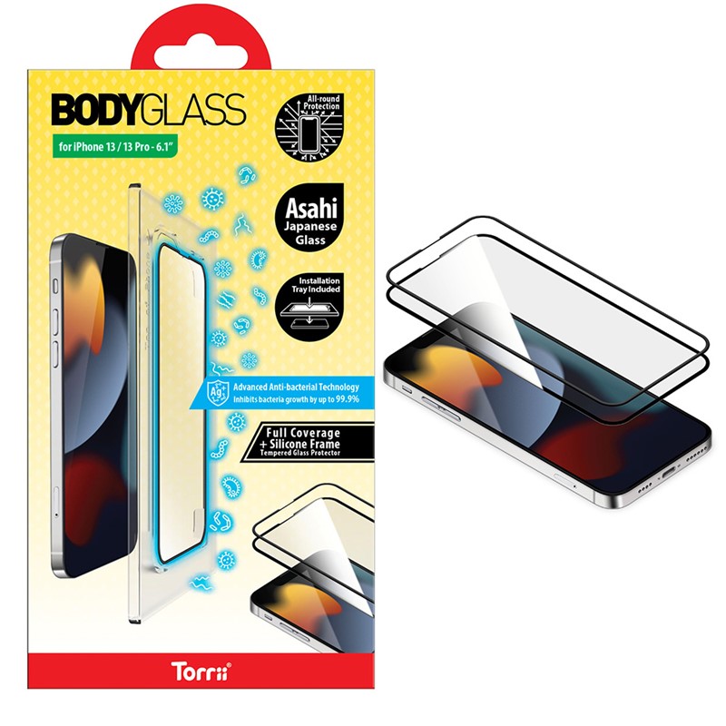 Torrii Bodyglass Screen Protector for iPhone 13 Pro Max (6.7”) Anti-bacterial Coating - Black