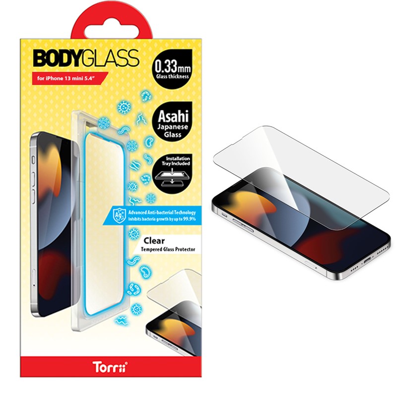 Torri Bodyglass Screen Protector for iPhone 13 mini (5.4”) Anti-bacterial Coating - Clear