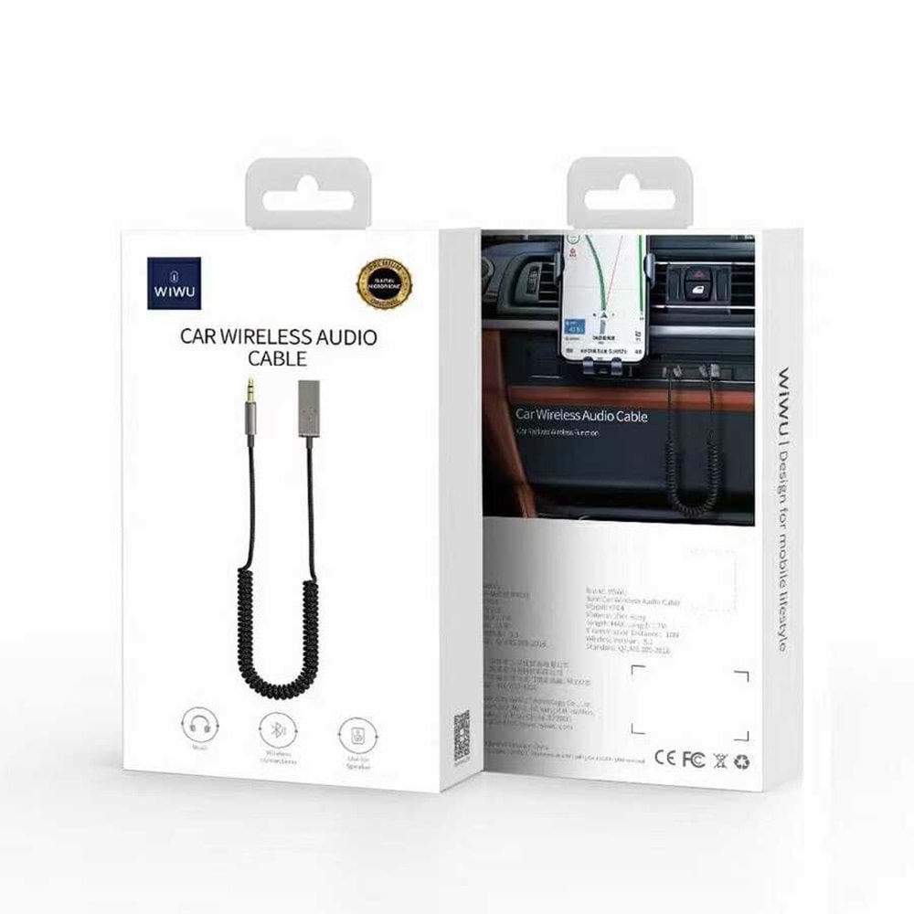 WiWU Car Wireless Audio Cable For Car Speaker Bluetooth Connectivity - Black - ABP-YP04-BK