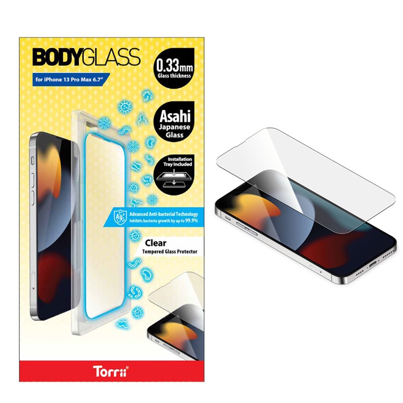 Torrii Bodyglass Screen Protector for iPhone 13 Pro Max (6.7”) Anti-bacterial Coating - Clear