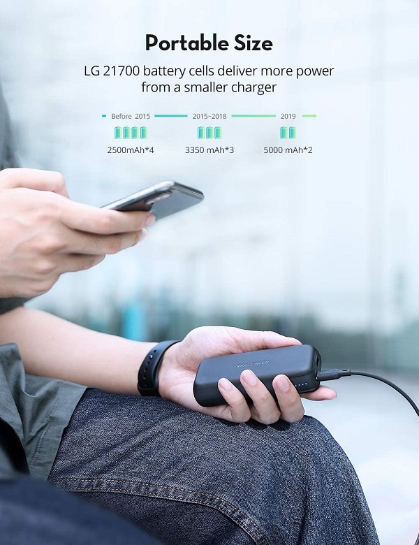 RAVPower 10000mAh Power Bank 20W USB-C Portable Charger – Black