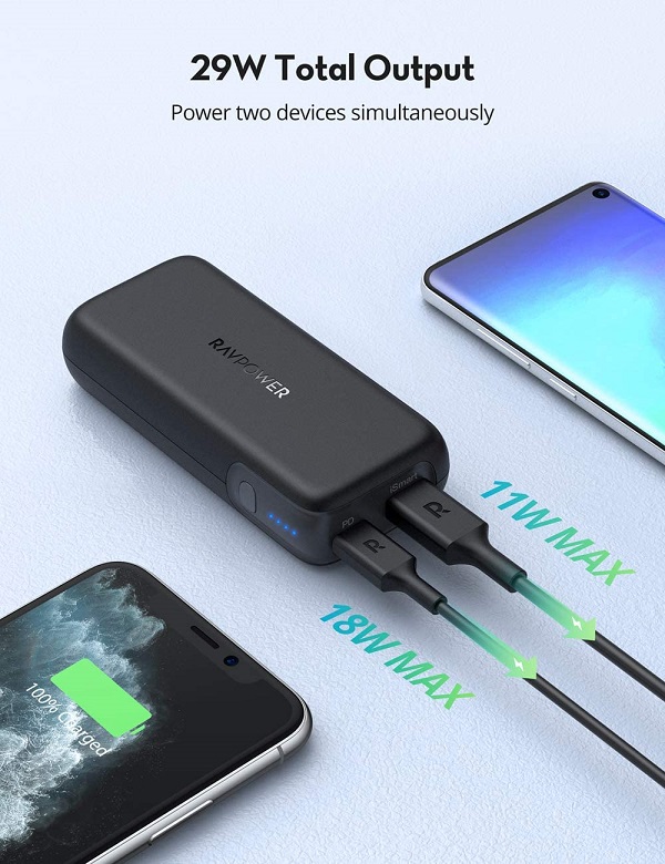 RAVPower 10000mAh Power Bank 20W USB-C Portable Charger – Black