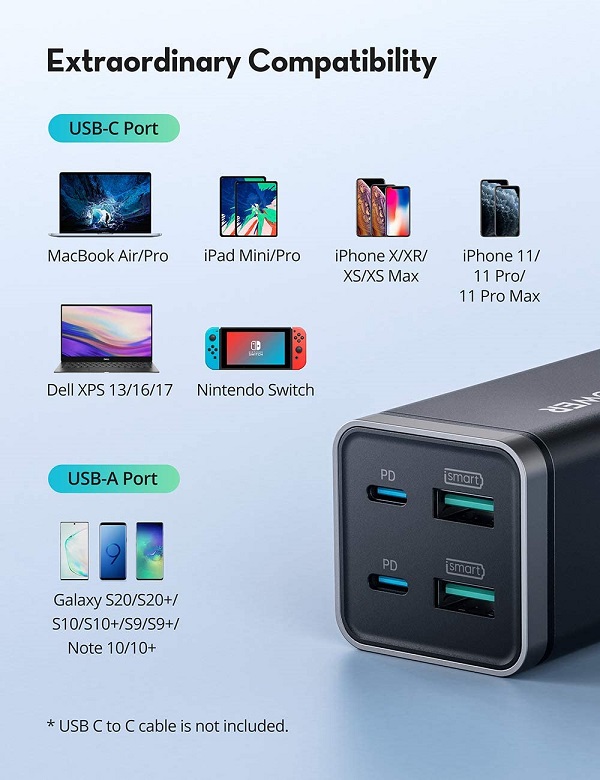 RAVPower RP-PC136 PD Pioneer 65W 4-Port Desktop Charger &ndash; Black