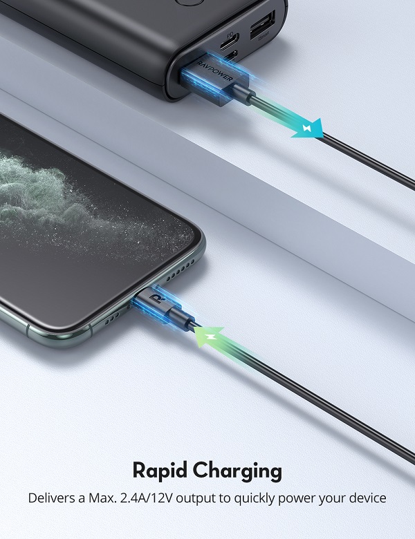 RAVPower USBA - Lightning Cable 2m TPE - Black