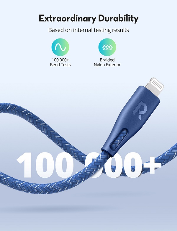 RAVPower RP-CB1017, Type-C to Lightning Cable, 1.2m, Nylon - Blue