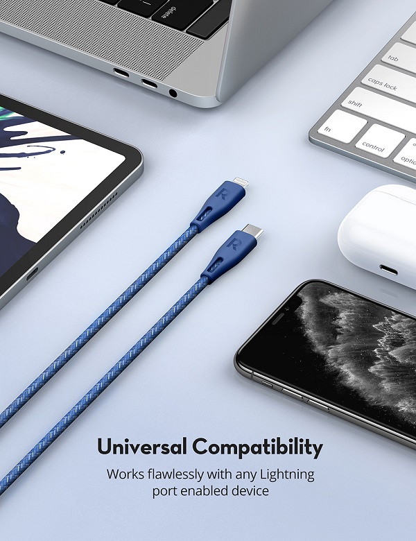 RAVPower RP-CB1017, Type-C to Lightning Cable, 1.2m, Nylon - Blue