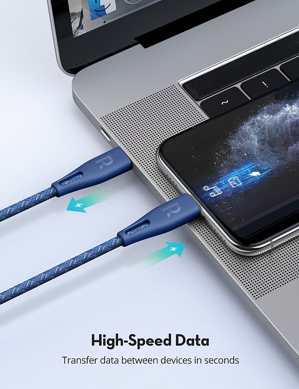 RAVPower RP-CB1017, Type-C to Lightning Cable, 1.2m, Nylon - Blue