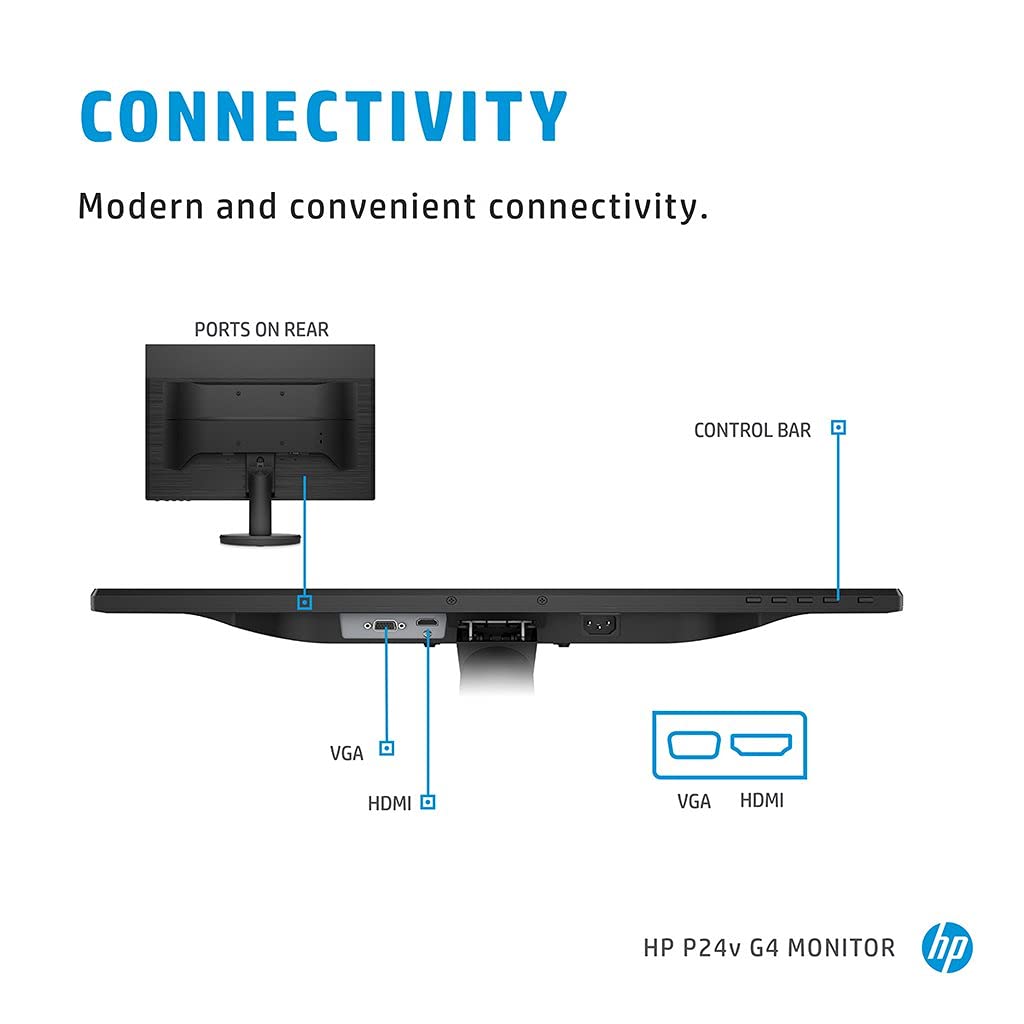 HP P24v 24-Inch G4 Monitor FHD (1920 x 1080) IPS Display Monitor 5ms 75hz with VGA HDMI Border Less Low Blue Light Mode VESA Mounting - Black