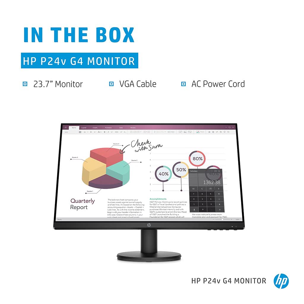 HP P24v 24-Inch G4 Monitor FHD (1920 x 1080) IPS Display Monitor 5ms 75hz with VGA HDMI Border Less Low Blue Light Mode VESA Mounting - Black