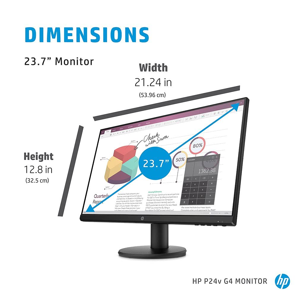 HP P24v 24-Inch G4 Monitor FHD (1920 x 1080) IPS Display Monitor 5ms 75hz with VGA HDMI Border Less Low Blue Light Mode VESA Mounting - Black