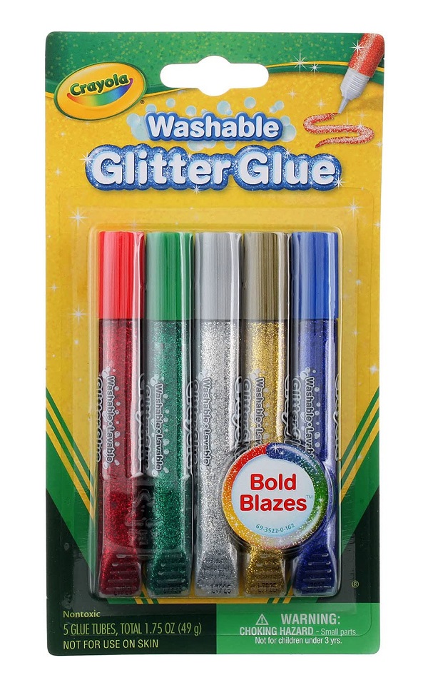 Crayola Washable Glitter Glue, Bold Blazes, 5/Per Pack