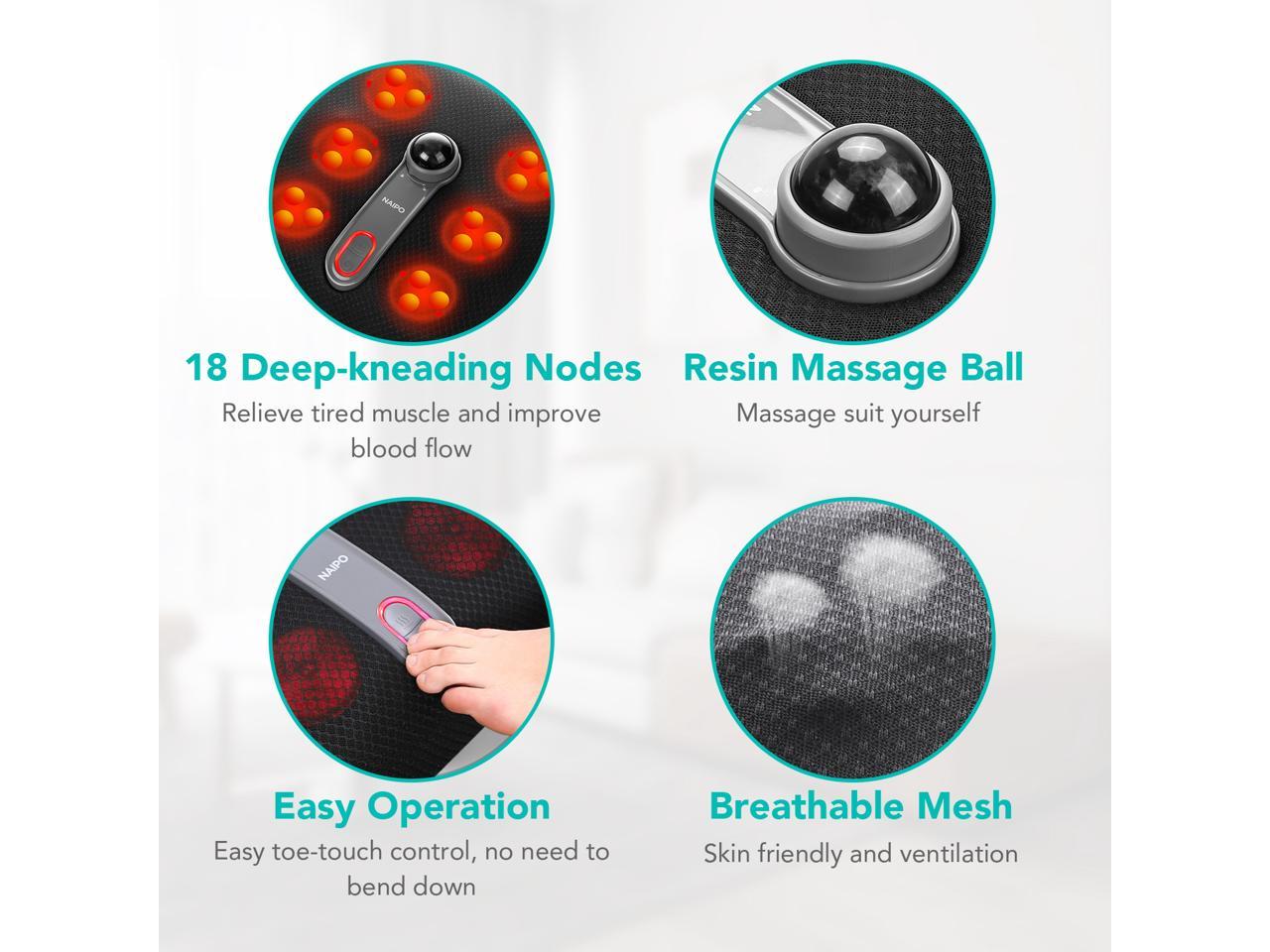 Naipo Foot Massager with Heat, Shiatsu Feet Massage Machine Electric Deep Kneading Plus Resin Massage Ball to Relieve Plantar Fasciitis, Toes, Foot Arch Pain for Home Office Use MGF-50177