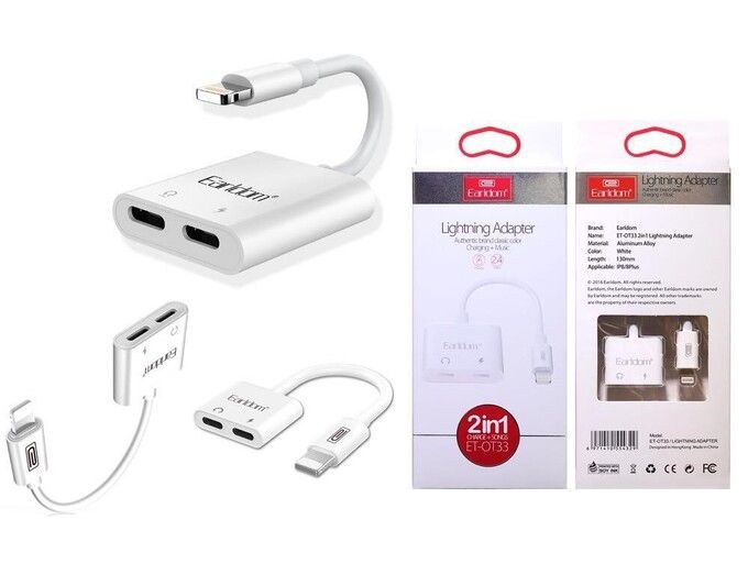Earldom ET-OT33 2-In-1 Audio Adapter Audio Splitter Support Charging, Music, Call, Volume Control (Plug & Play)