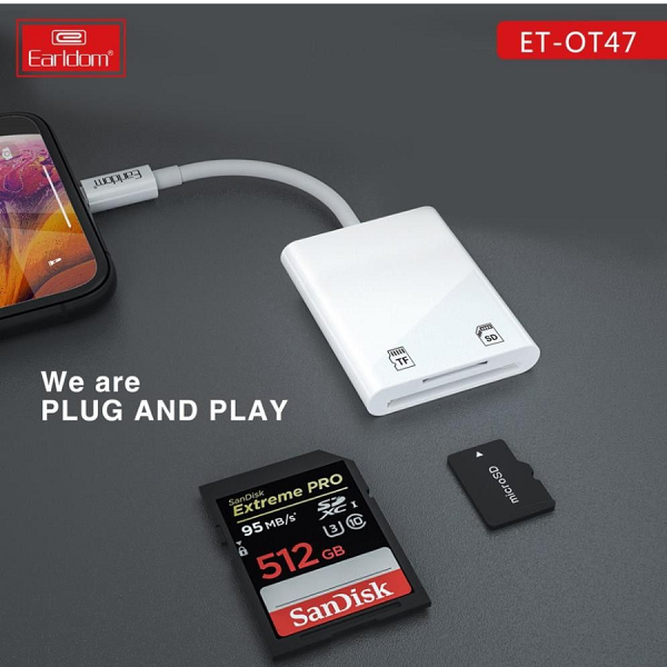Earldom ET-OT47 Lighting 2 In 1 Card Reader Adapter