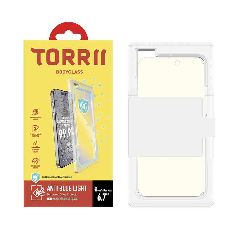 Torrii Bodyglass Screen Protector Anti-Bacterial Coating For iPhone 14 Pro Max (6.7) – Anti Blue Light Clear