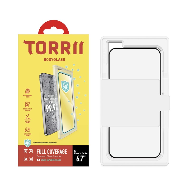 Torrii Bodyglass Screen Protector Anti-Bacterial Coating For iPhone 14 Pro Max (6.7) - Full Coverage Black