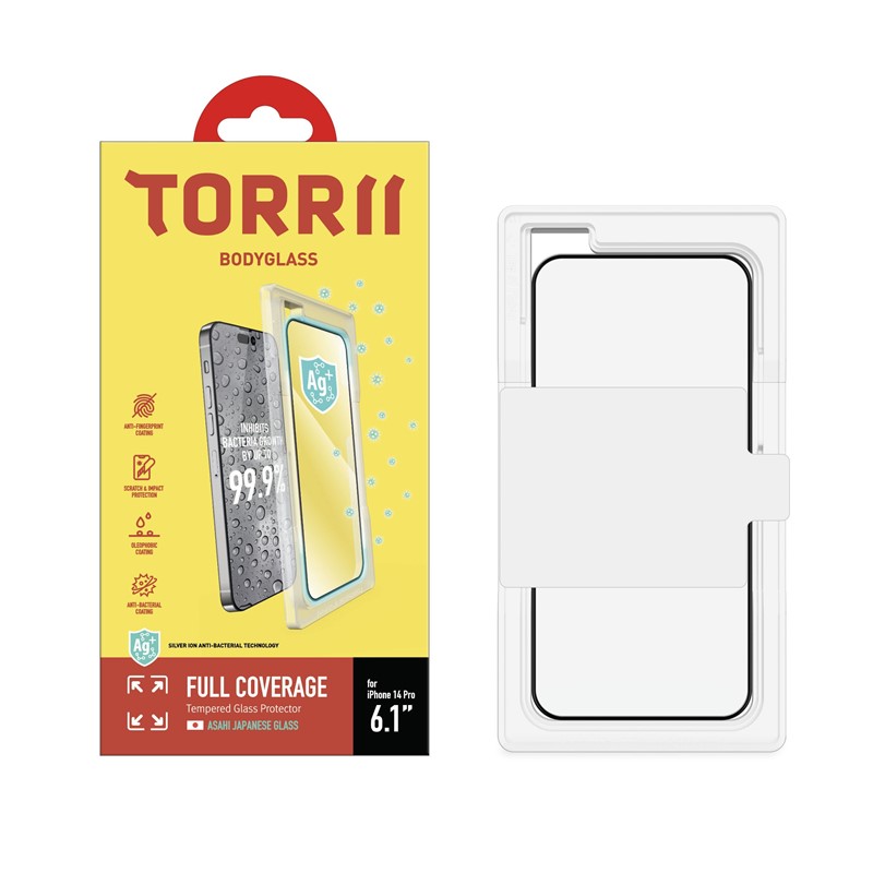 Torrii Bodyglass Screen Protector Anti-Bacterial Coating For iPhone 14 Pro (6.1) – Full Coverage Black