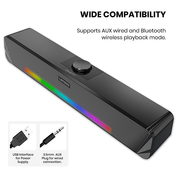 Lenovo TS33-B Wireless Bluetooth Speaker with RGB Strip Computer Audio Bluetooth Sound Bar Speaker