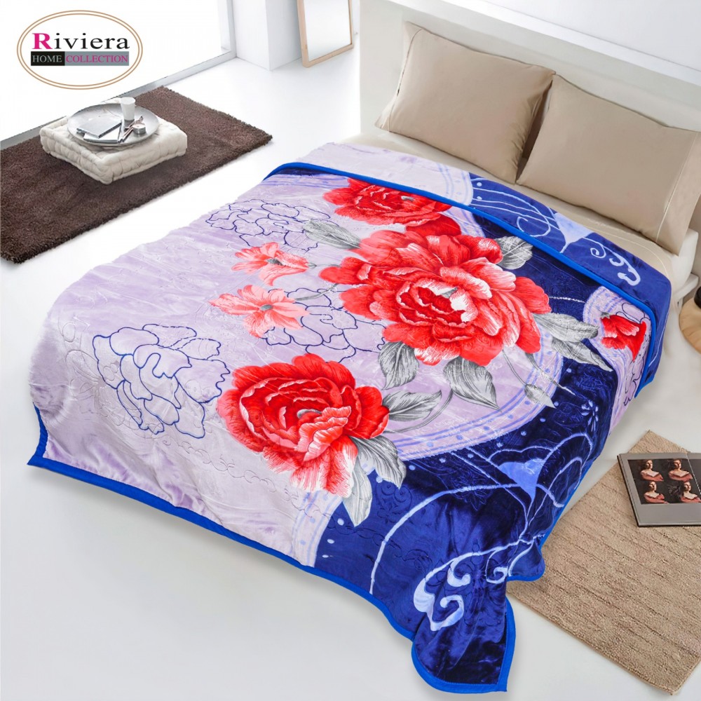 Riviera Double Bed Colored Winter Blanket - Blue