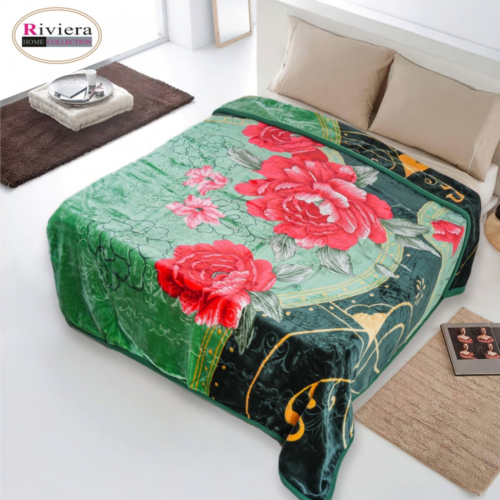 Riviera Double Bed Colored Winter Blanket - Green