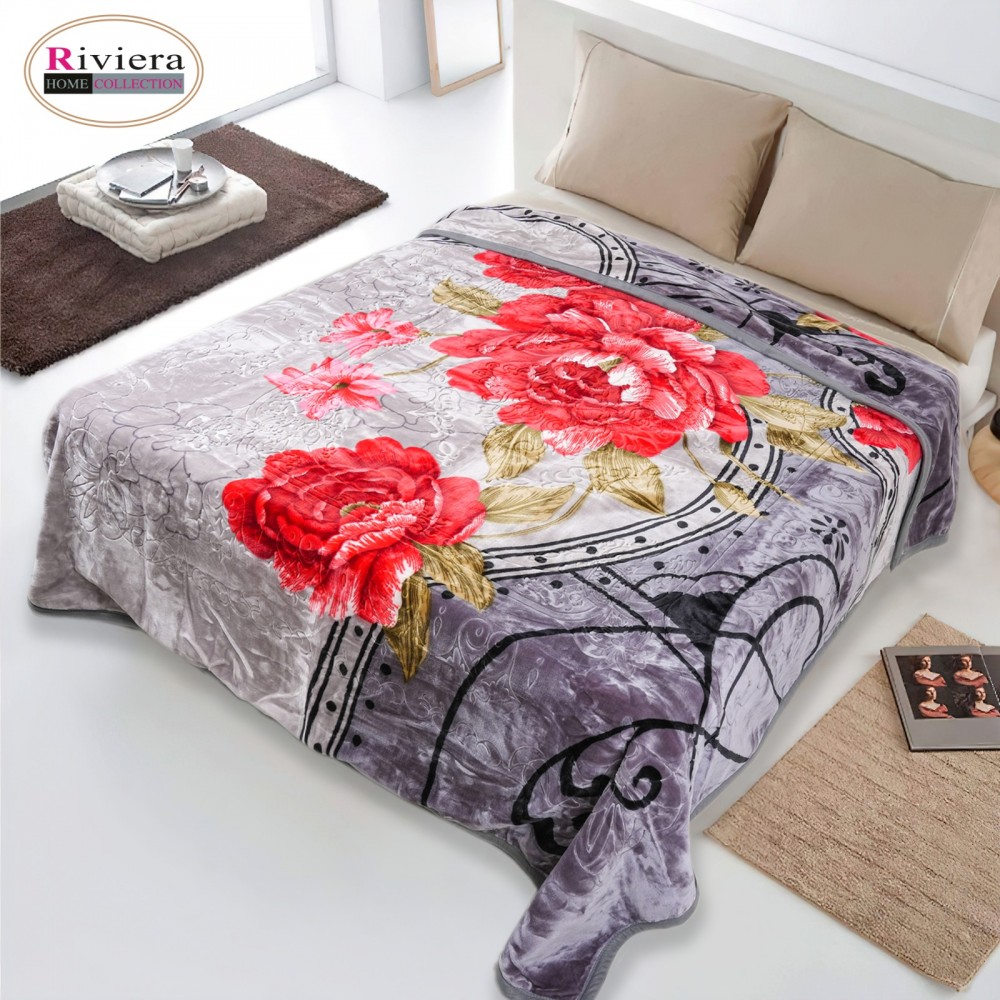 Riviera Double Bed Colored Winter Blanket - Grey
