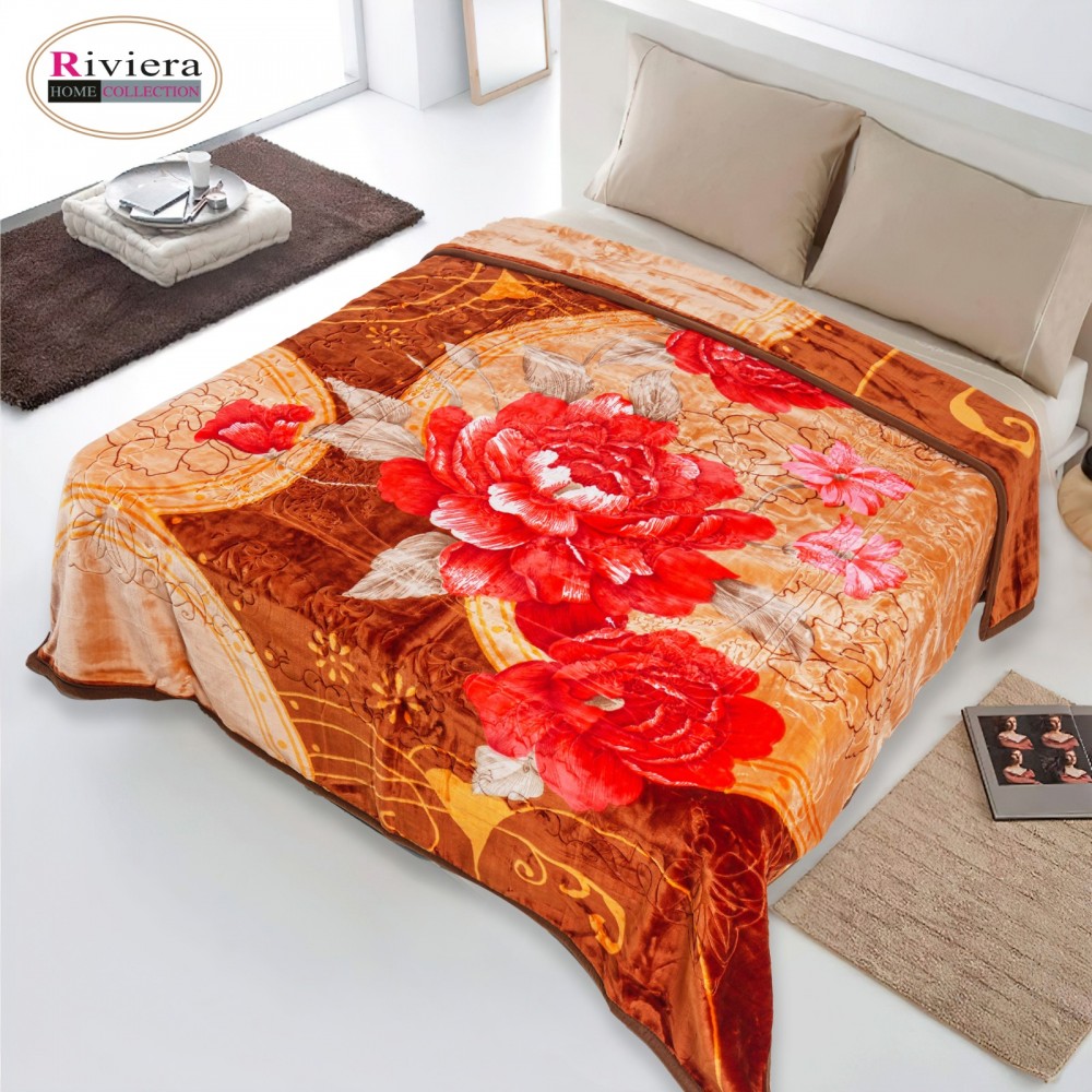 Riviera Double Bed Colored Winter Blanket - Orange