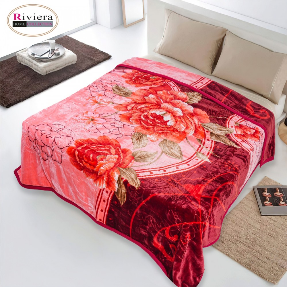 Riviera Double Bed Colored Winter Blanket - Red