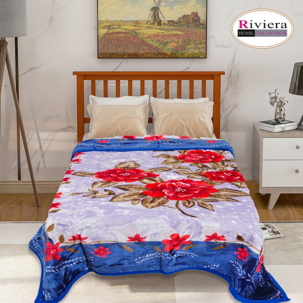 Riviera Single Bed Colored Winter Blanket - Blue