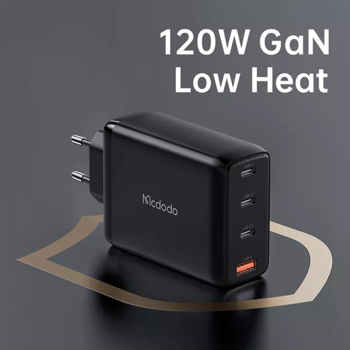 Mcdodo GaN 120w High Power 4 Ports Fast Charging Phone Charger With Cable – Black