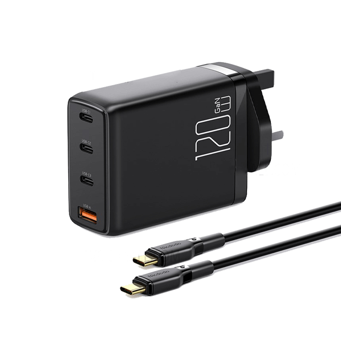 Mcdodo GaN 120w High Power 4 Ports Fast Charging Phone Charger With Cable – Black