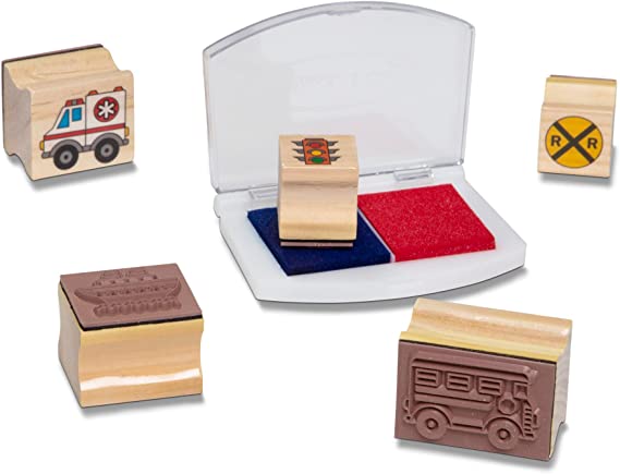 Melissa and Doug Deluxe Wooden Stamp Set - Vehicles