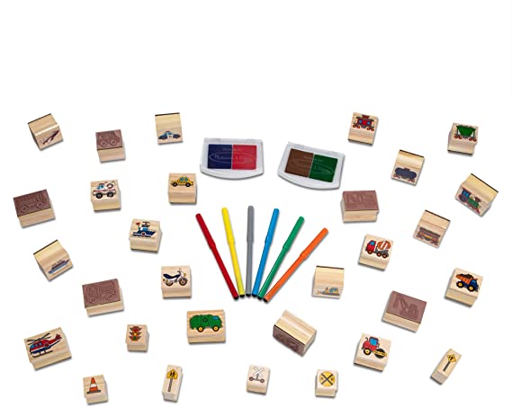 Melissa and Doug Deluxe Wooden Stamp Set - Vehicles