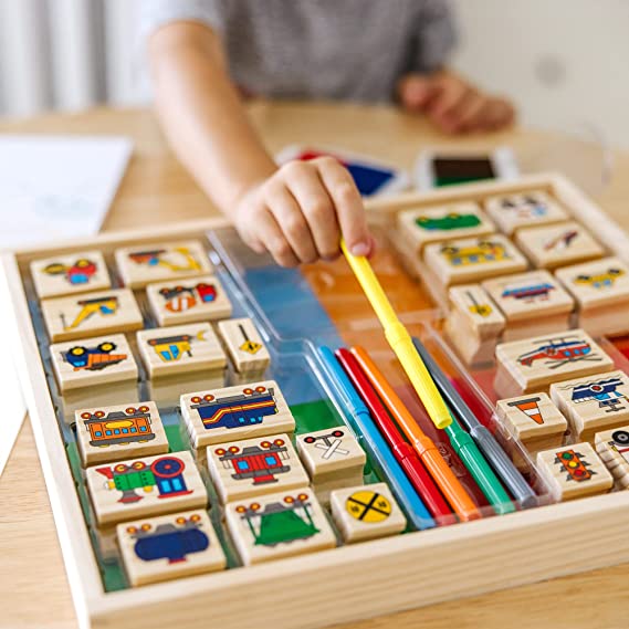 Melissa and Doug Deluxe Wooden Stamp Set - Vehicles