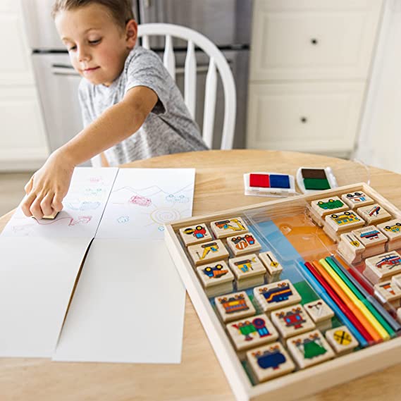 Melissa and Doug Deluxe Wooden Stamp Set - Vehicles