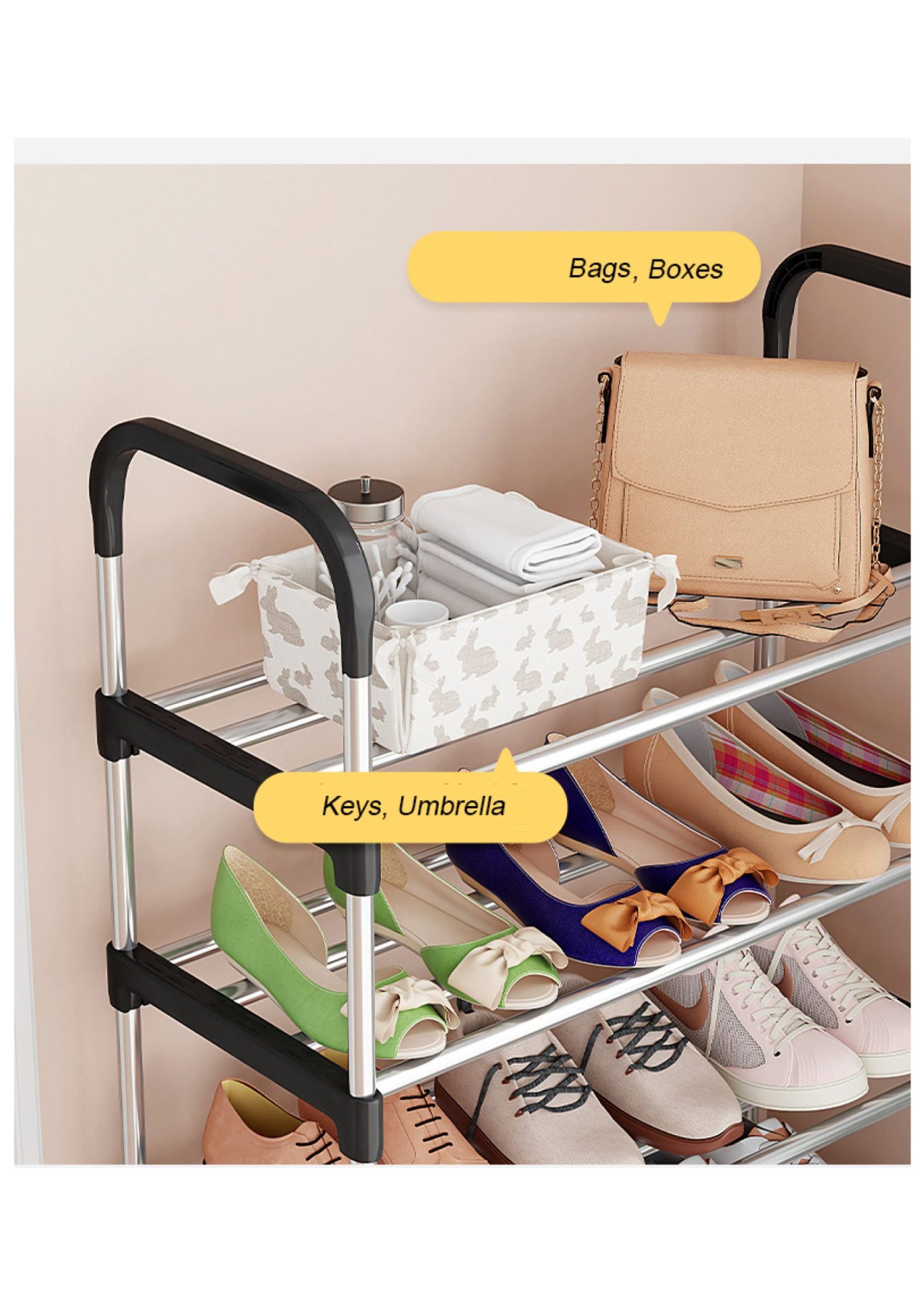 Radix 4 Tier Shoe Rack Black
