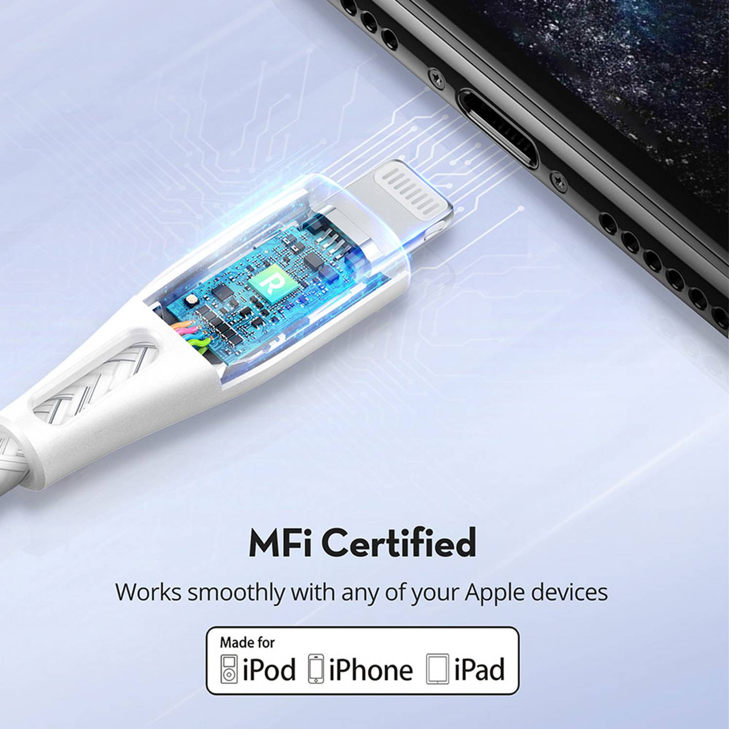 RAVPower RP-CB1018 Type-C to Lightning Cable 2m Nylon White