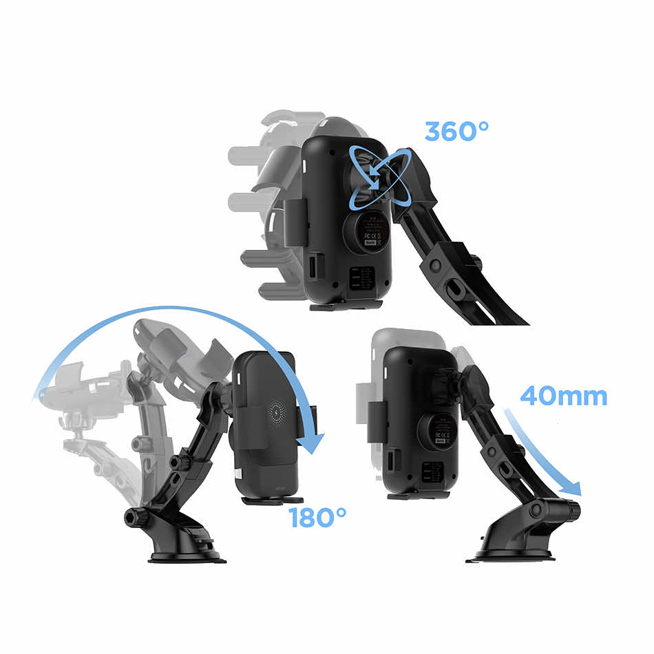 Elago Wireless Car Fast Charger with Auto-Clamping Car Mount (Included: Car Automatic Charger, Dashboard Mount, Air Vent Clip, USB-C Charging Cable)