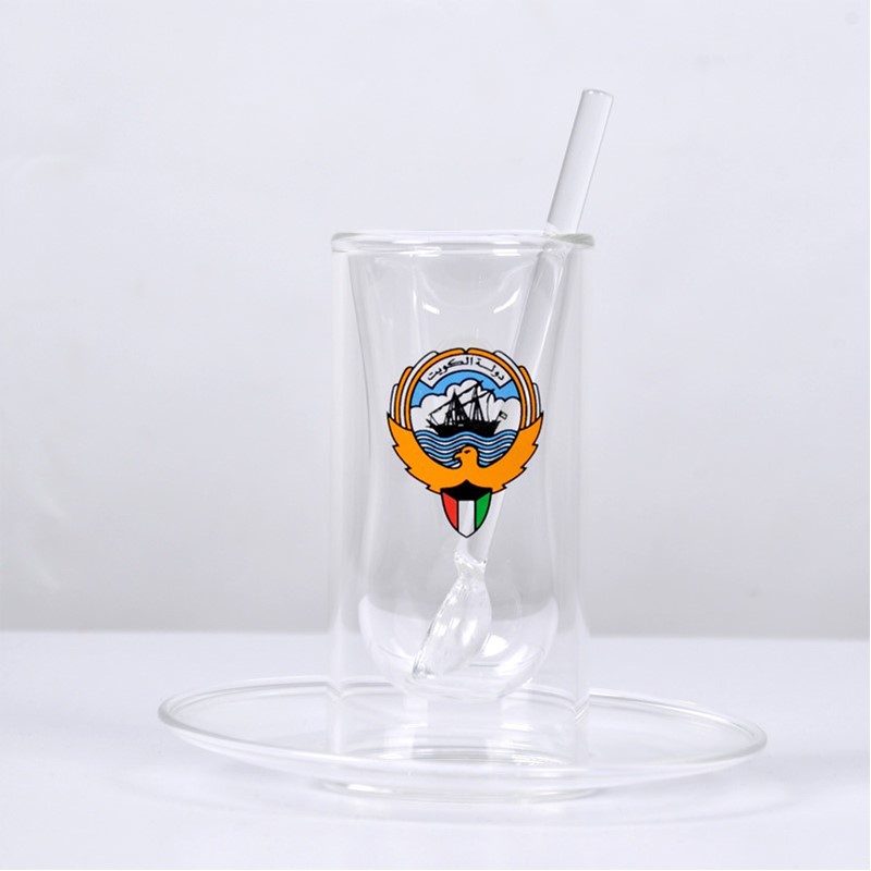 6 Pieces Double Glass Istikan Set With Kuwait Logo