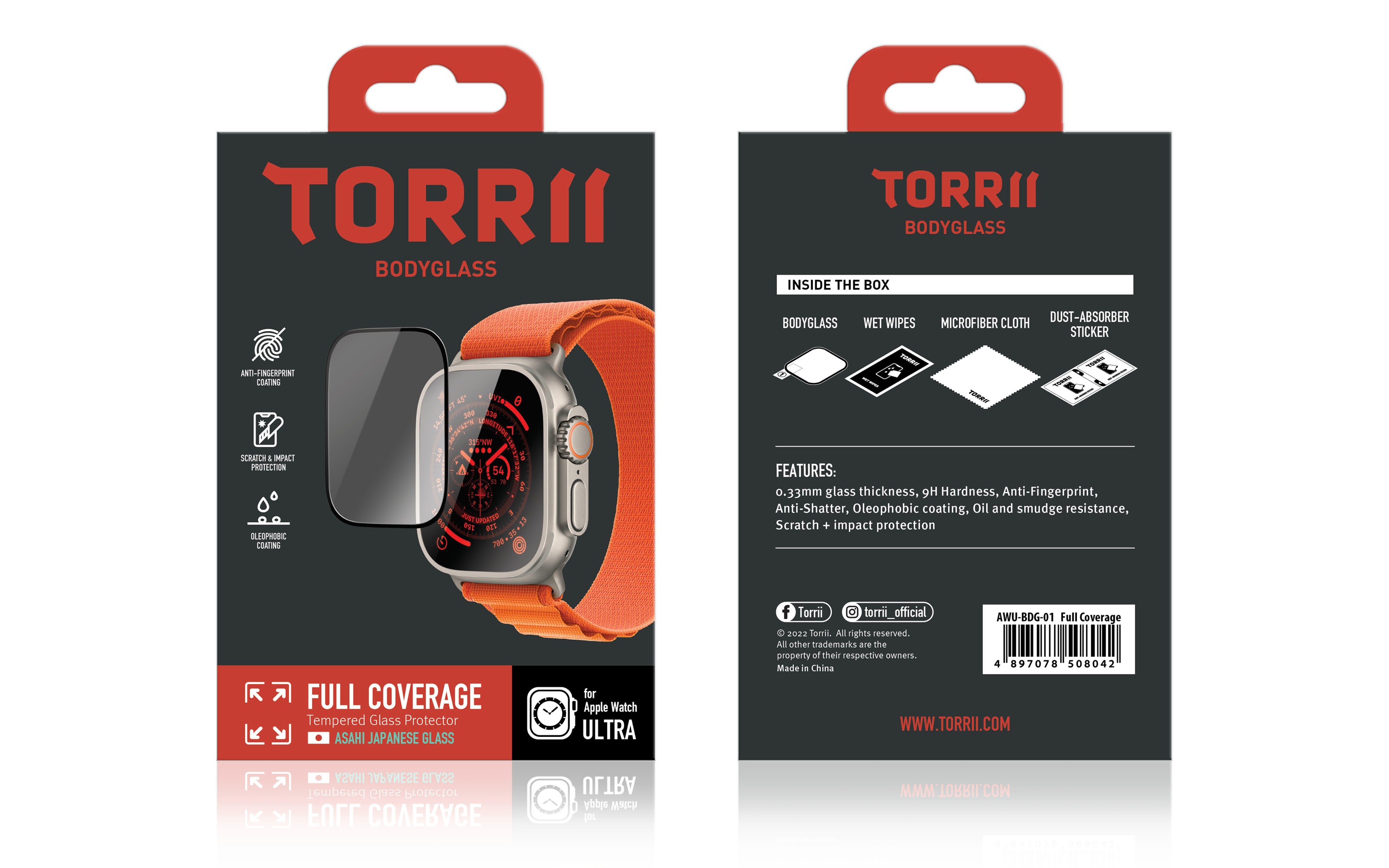 Torrii Bodyglass Screen Protector For Apple Watch Ultra - 49mm – Full Coverage Black
