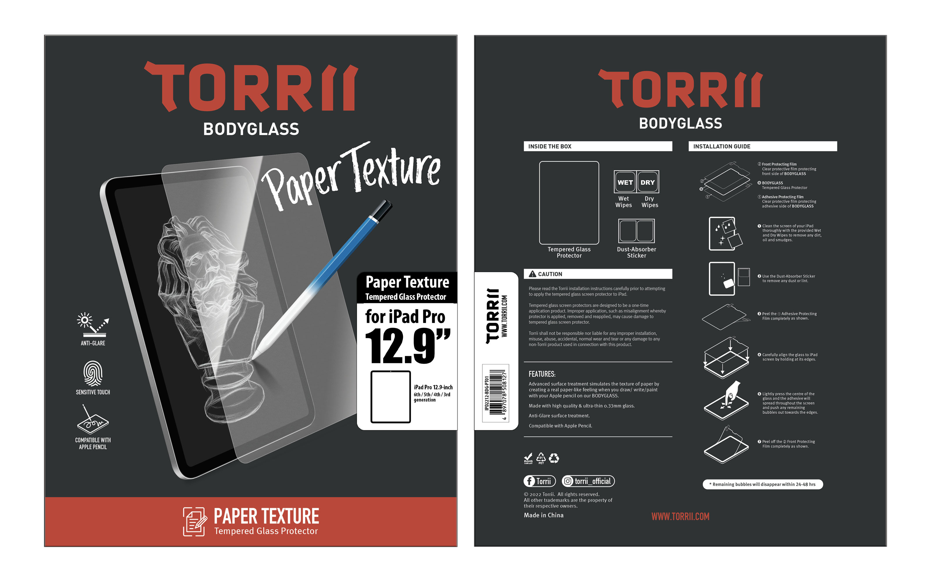 Torrii Bodyglass Paper Texture Glass Screen Protector For iPad Pro 12.9" (6th/5th/4th/3rd Gen.) – Clear