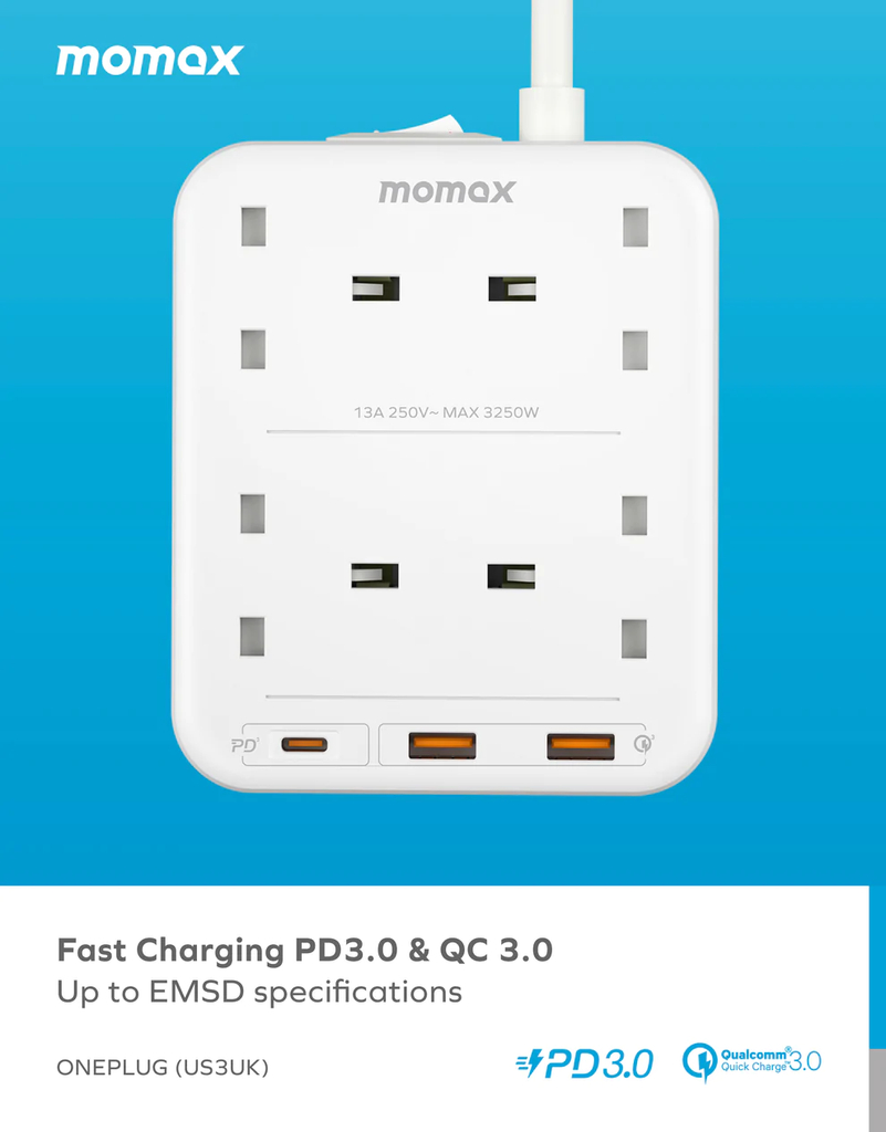 Momax ONEPLUG PD20W 2A1C 4-Position Extension Board US3 - White