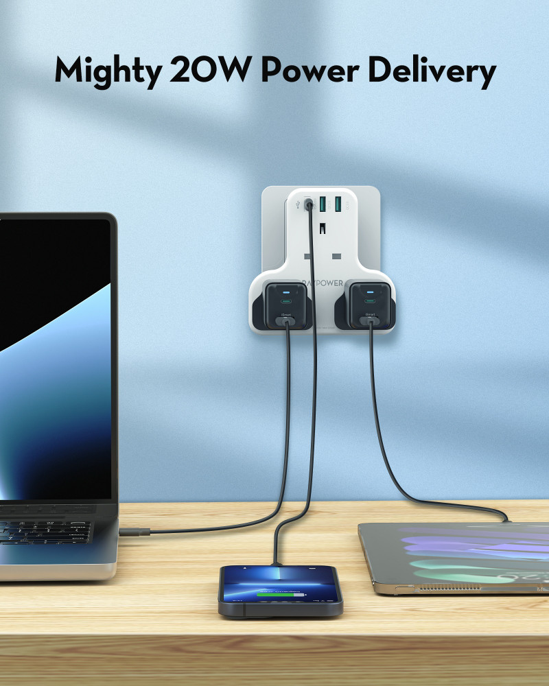 Ravpower Pioneer Wall Charger Triple Power With PD Technology, 20W