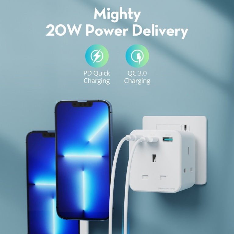 RAVPower Pioneer Wall Charger 3-port Charger With 3 AC Port - White