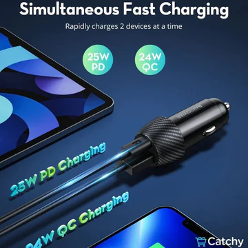 RAVPower PD Pioneer 49W 2 Port Car Charger - Black